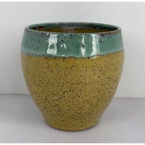 VTG Studio Art Pottery Handmade Speckle Yellow Glaze Ceramic Bowl Vase Signed